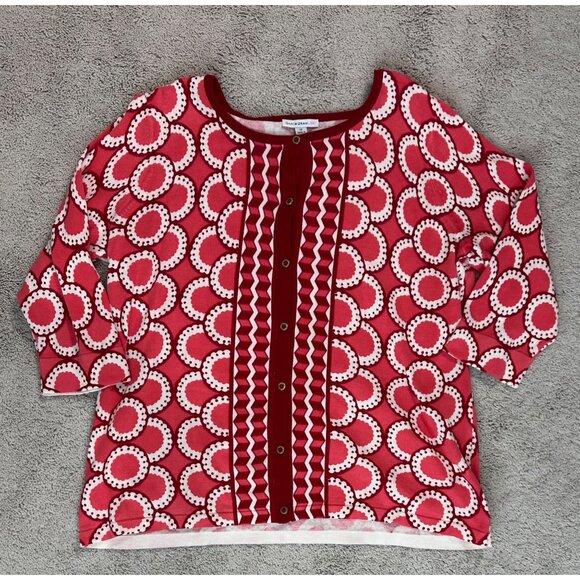Isaac Mizrahi Live! Womens Red/White Geometric Button Front Cardigan Sweater 1X - Picture 8 of 13